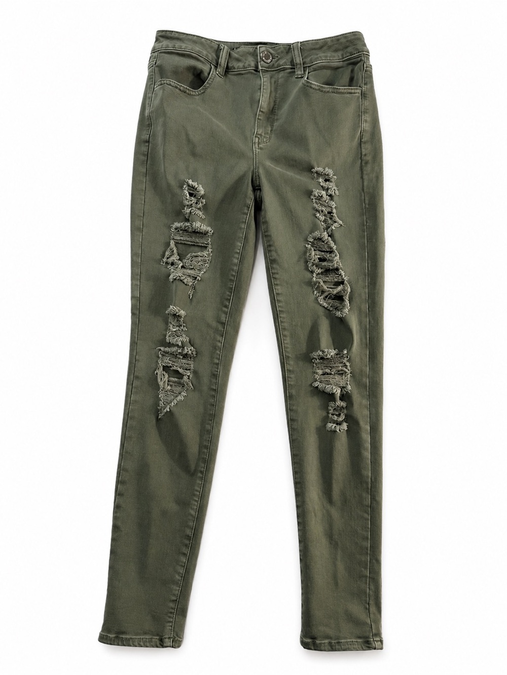 American Eagle Outfitters Olive Green Ripped Skinny Stretch Jeggings